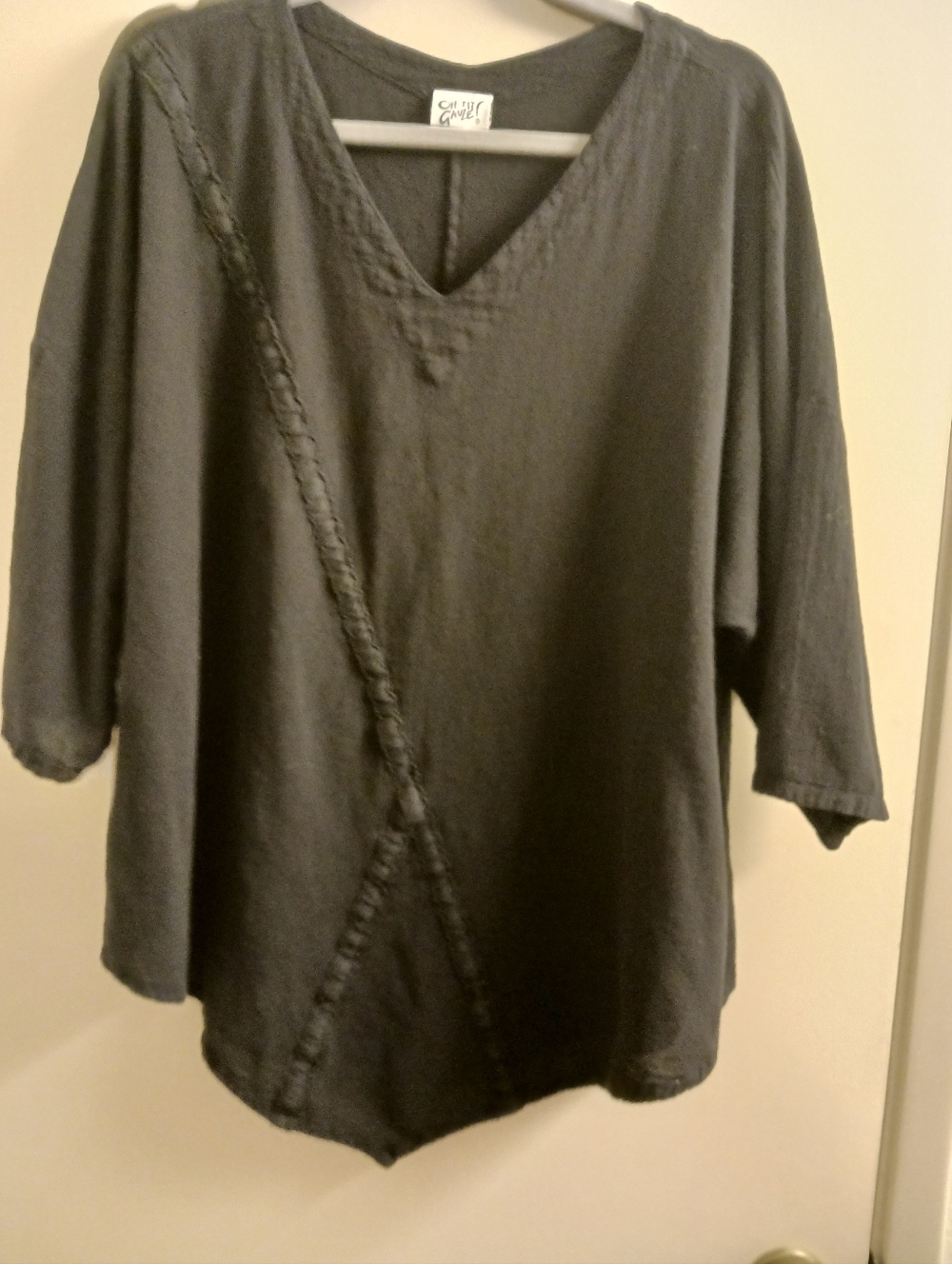 Oh My Gauze! Black V-Neck Cotton Textured Top